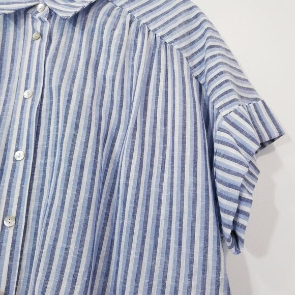 Draper James RSVP Linen Blend Striped Button Front Short Sleeves Shirt - Picture 7 of 11